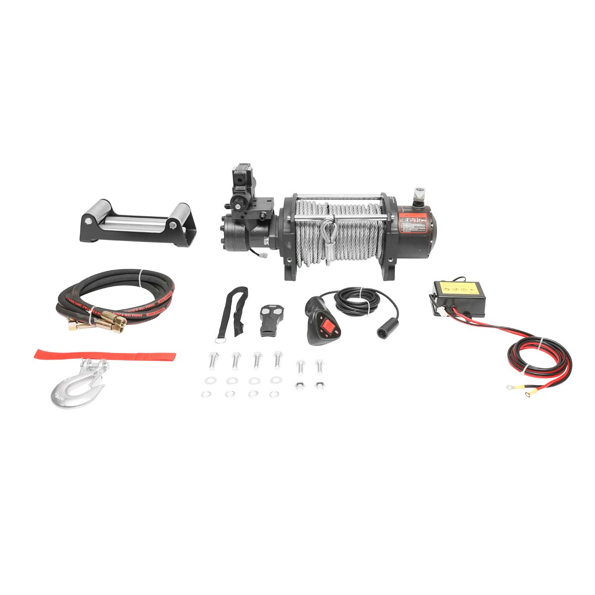 Troliu hidraulic complet cu telecomanda, cablu otel, tensiune alimentare 12V, sarcina maxima 6T (13300lbs)